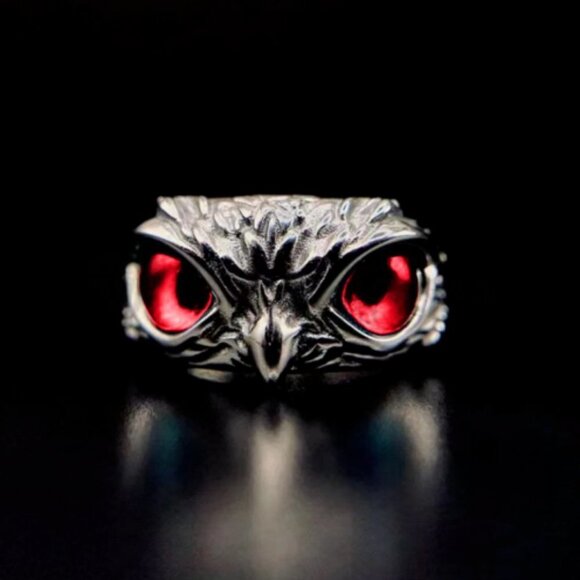 BOGO Vintage Silver Stainless Steel RED Eye Owl Ring Nickel Free Halo animal - Picture 1 of 2